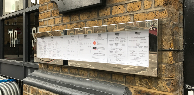 mirrored menu box for restaurant