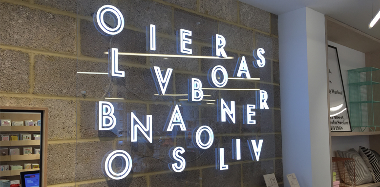 oliver bonas internal illuminated signage
